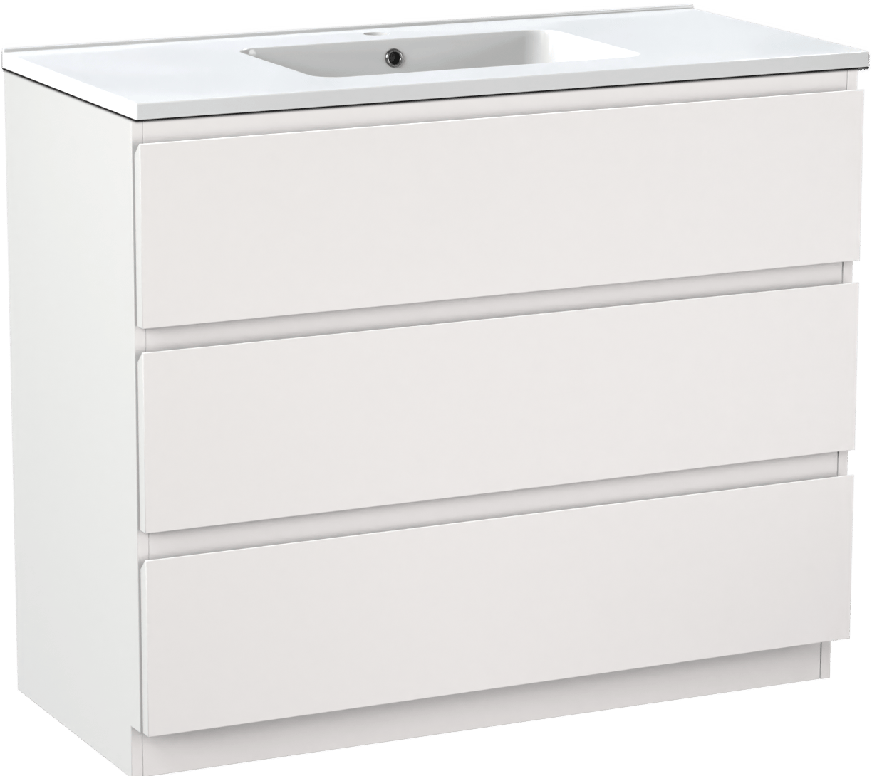 Linie Lado freistehendes Möbelstück Set: 100 x 46 cm, Weiß matt, mit Vano Einzelwaschtisch, Marmorkomposit Weiß glänzend