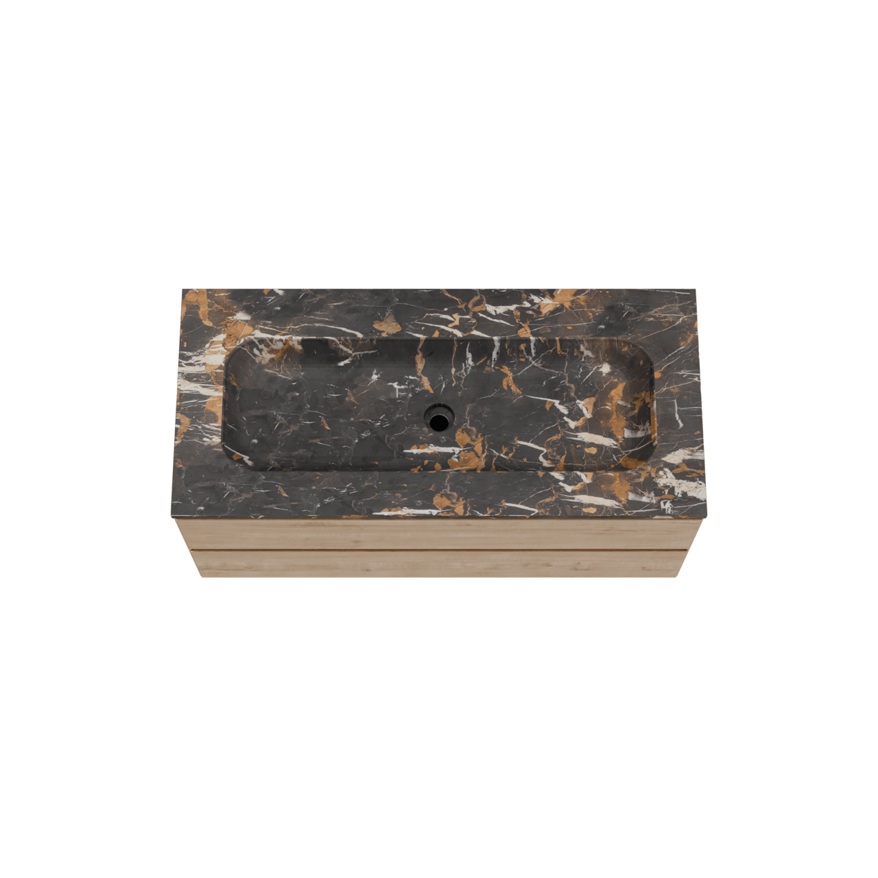 Balmani Mitra zwevend badkamermeubel 120 x 55 cm ruwe eik met Tablo Arcato enkele wastafel voor 2 kraangaten in marmer portoro gold