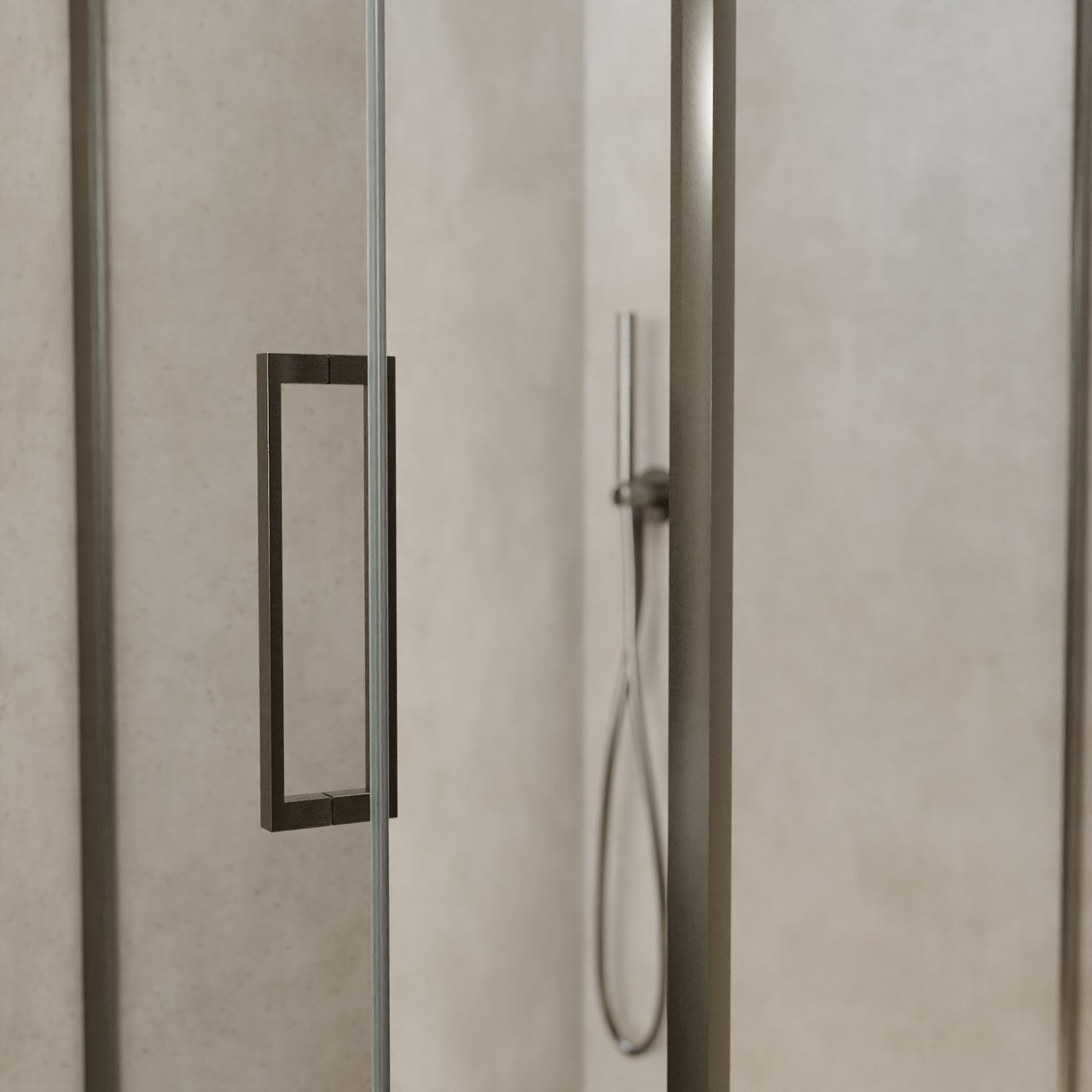 Balmani Senses Design Eckdusche: Drehtür (Links) mit fixierte Seitenwand, 90 x 90 cm, Klarglas, Profil Brushed GunMetal, inklusive Coating