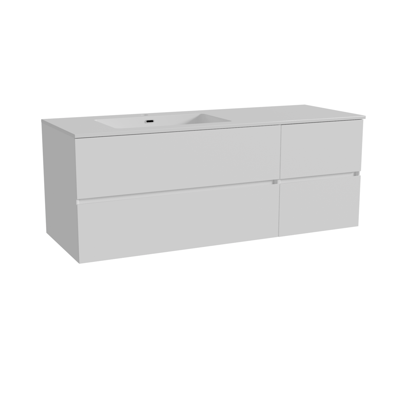 Storke Edge meuble salle de bains suspendu 140 x 52 cm blanc mat avec Diva plan vasque asymétrique à gauche en marbre composite blanc brillant