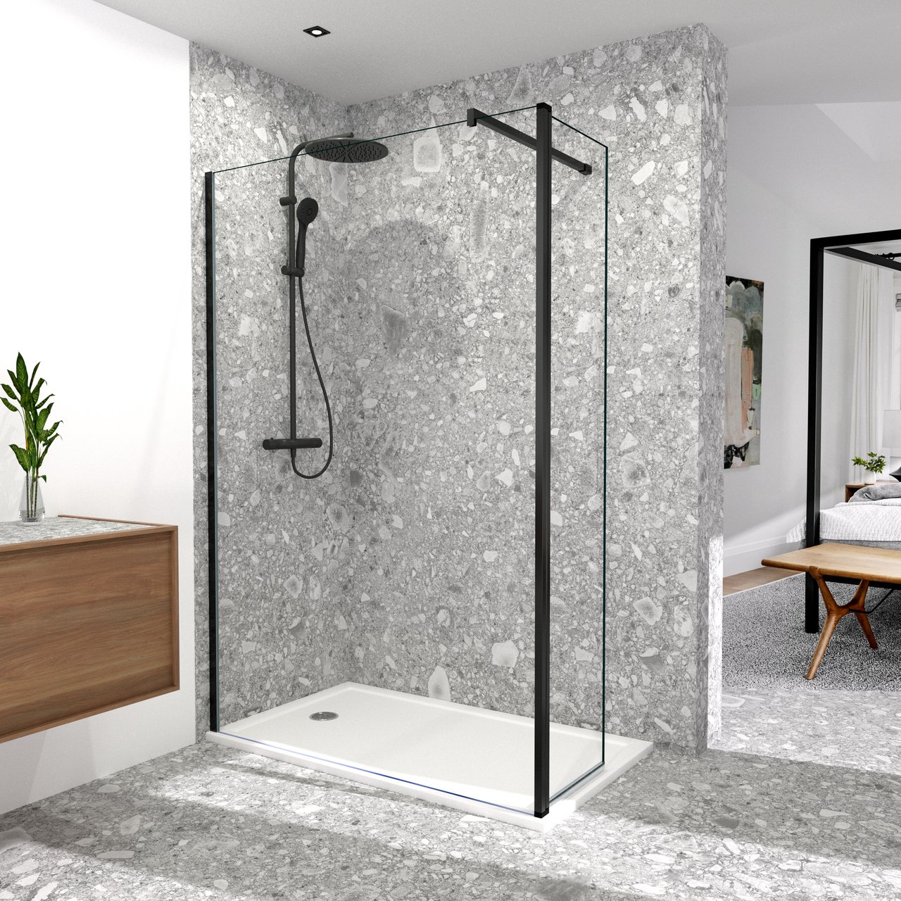 Balmani Move inloopdouche met beweegbare zijwand 140 x 200 cm helder glas mat zwart profiel