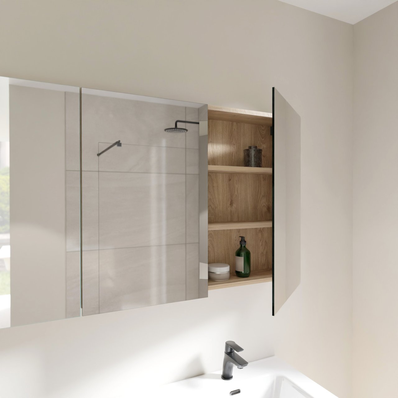 Balmani Lucida Spiegelschrank Bad: 180 x 72 cm, Eiche rustikal