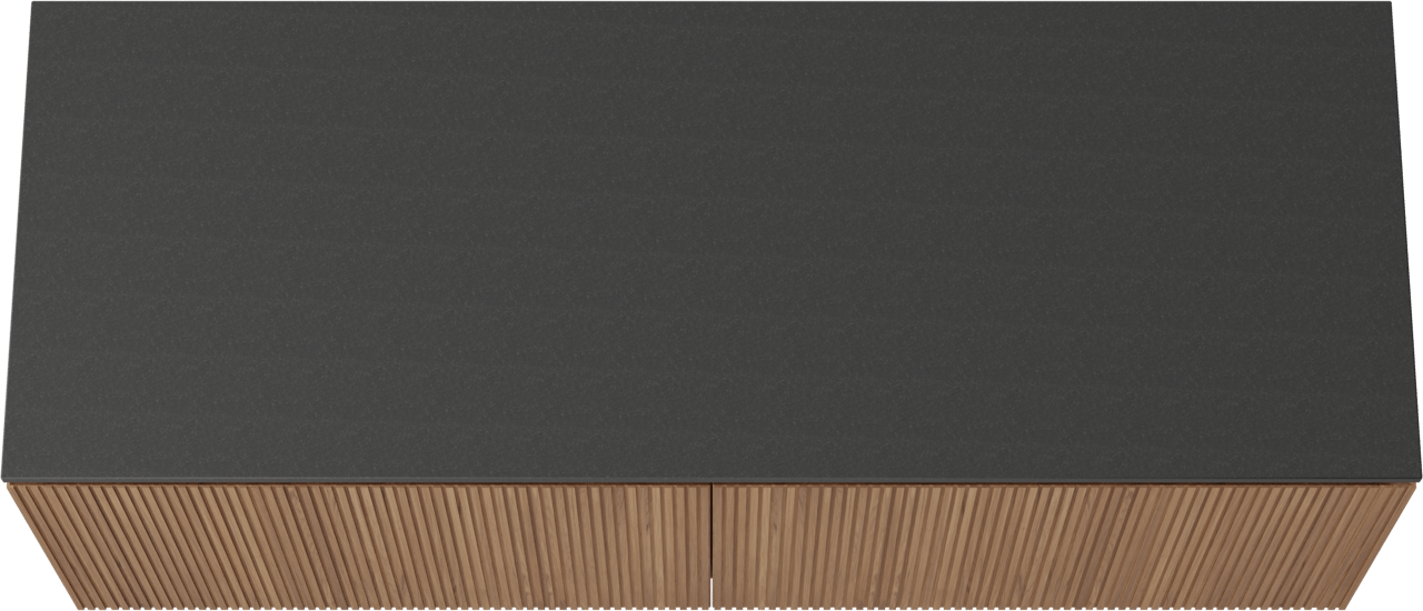 Balmani Eclips hängendes Möbelstück Set: 150 x 55 cm, Teak, mit Stretto Einzel- oder Doppel Waschtischplatte Granit poliert, Vertikale symmetrische gerade Rippe