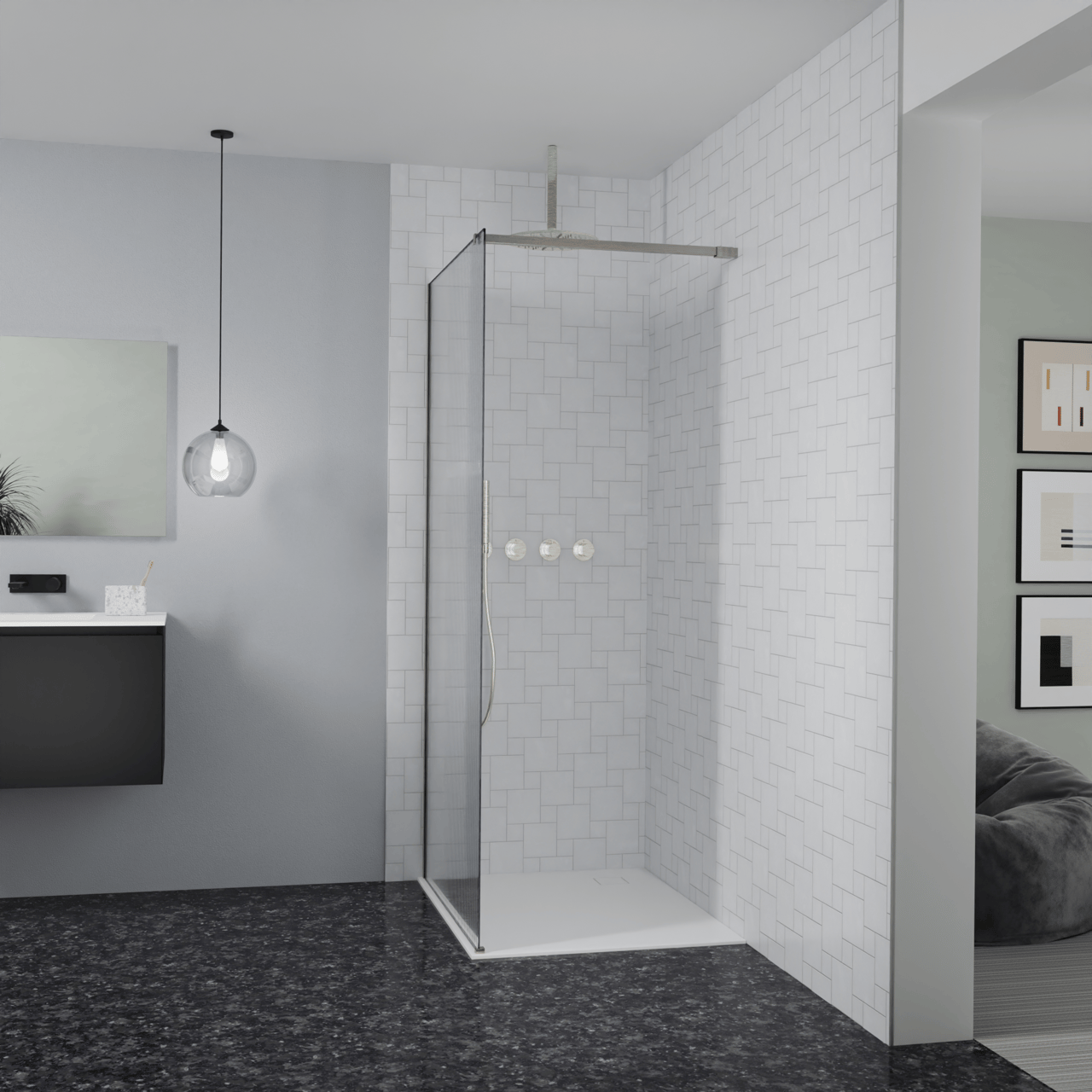 Balmani Modular douche à l'italienne: 100 x 200 cm, Ribs, avec coating, Profil Brushed CoolMetal