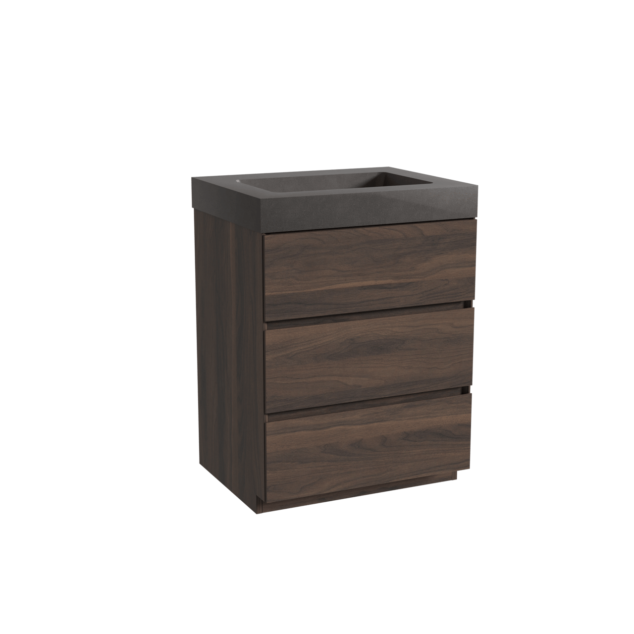 Storke Edge freistehendes Möbelstück Set: 65 x 52 cm, Nussbaum, mit Scuro High Einzelwaschtisch, Quarz Schwarz matt