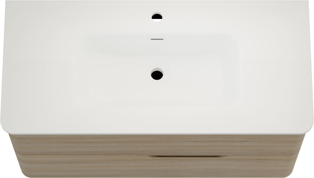 Linie Curvo zwevend badkamermeubel 100 x 46 cm lichte eik met Baro Curvo enkele wastafel in porcelein glanzend wit