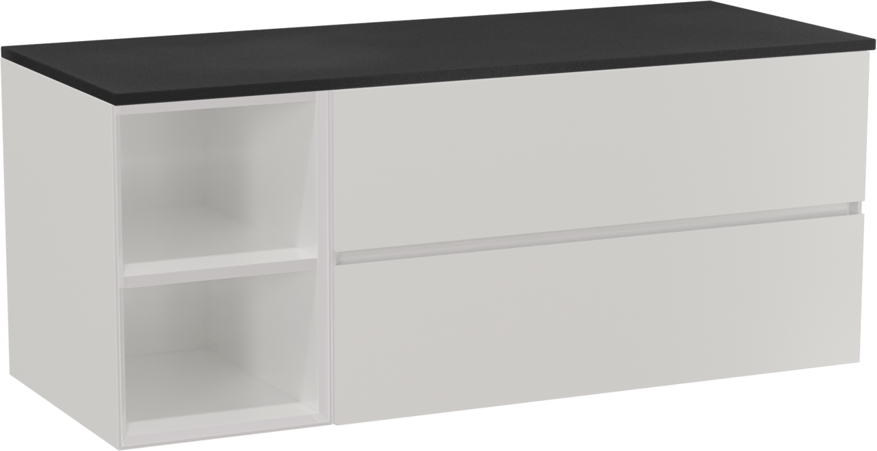 Storke Edge hängendes Möbelstück Set: 130 x 52 cm, Weiß glänzend, mit Panton Einzel- oder Doppel Waschtischplatte, Pulverbeschichtetes MDF Schwarz matt