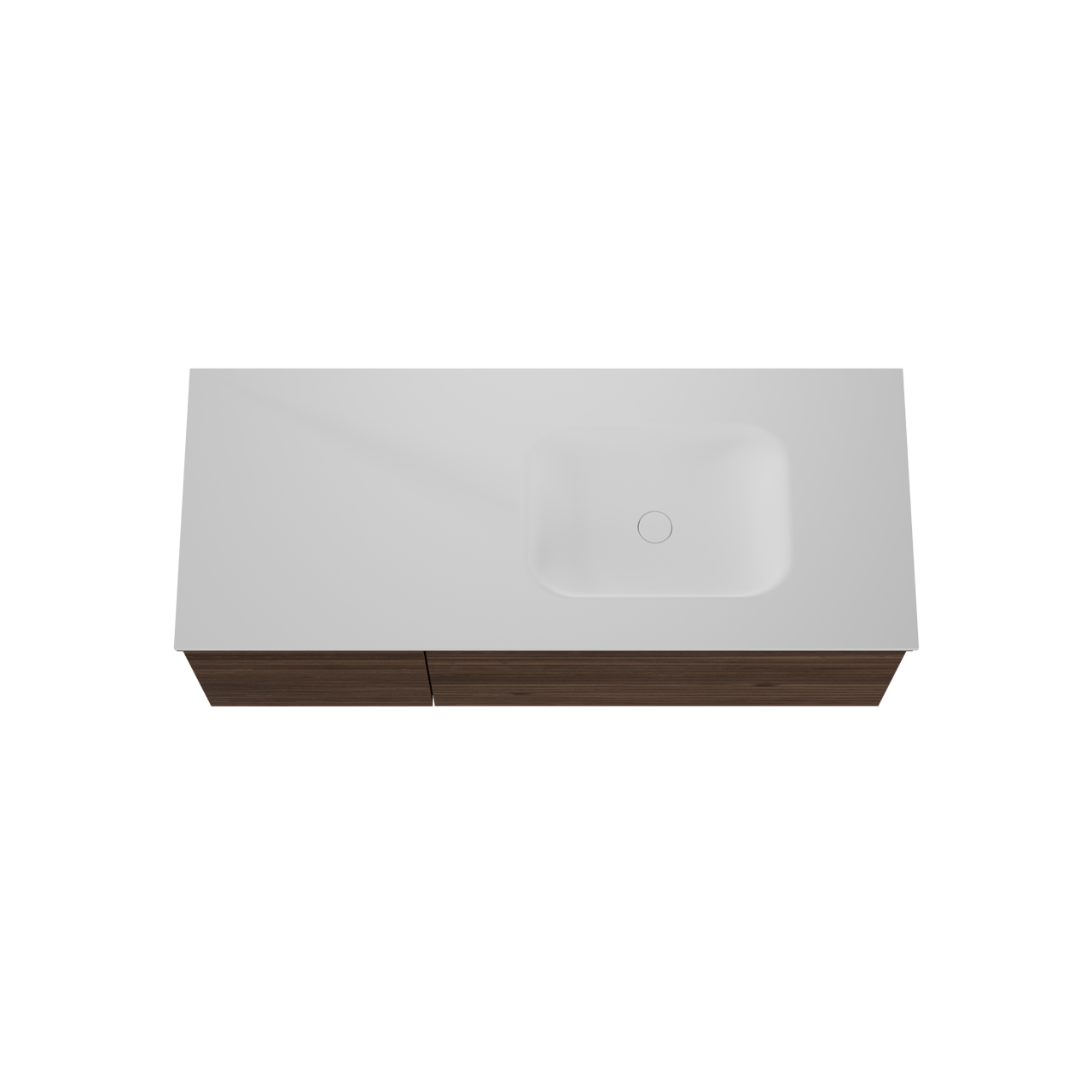 Balmani Forma hängendes Möbelstück Set: 135 x 55 cm, Amerikanischer Nussbaum, mit Tablo Arcato Waschtisch rechts, Solid Surface, Weiß matt, Horizontale symmetrische gerade Rippe