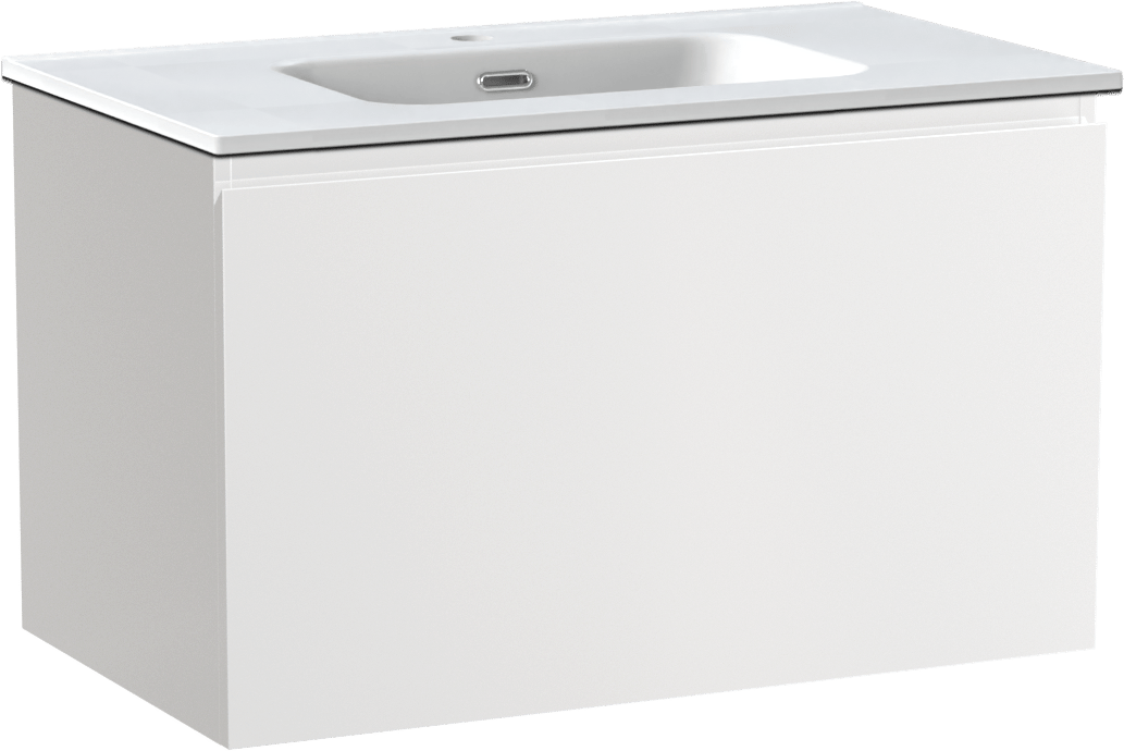 Linie Lado zwevend badkamermeubel 80 x 46 cm glanzend wit met Baro enkele wastafel in porselein mat wit