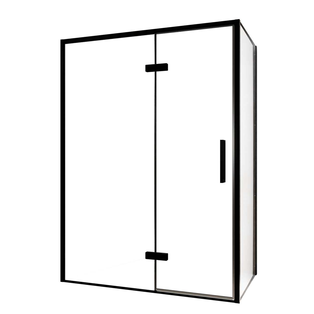 Balmani Senses Design douchehoek met linkse draaideur en vaste zijwand, 140 x 70 cm, Helder glas, Zwarte profielen