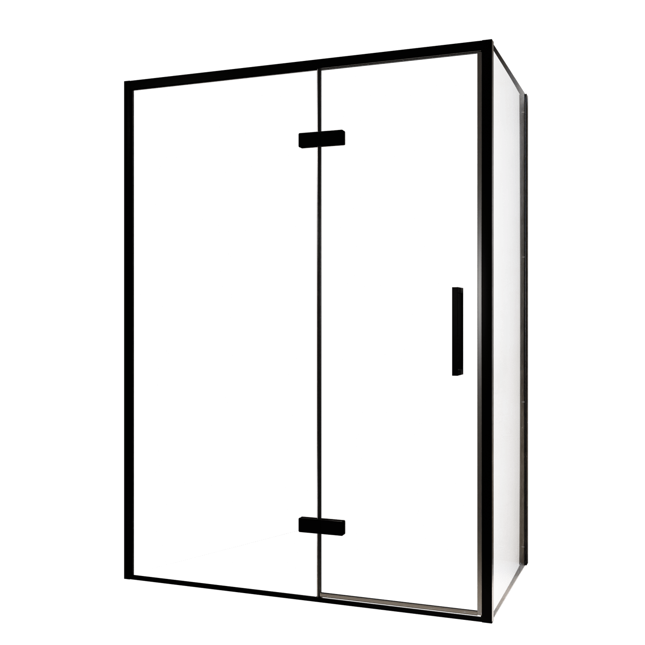 Balmani Senses Design douchehoek met linkse draaideur en vaste zijwand, 140 x 100 cm, Helder glas, Zwarte profielen, met coating