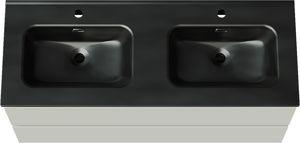 Linie Lado meuble salle de bains suspendu 120 x 46 cm greige avec Baro double vasque en porcelaine noir mat