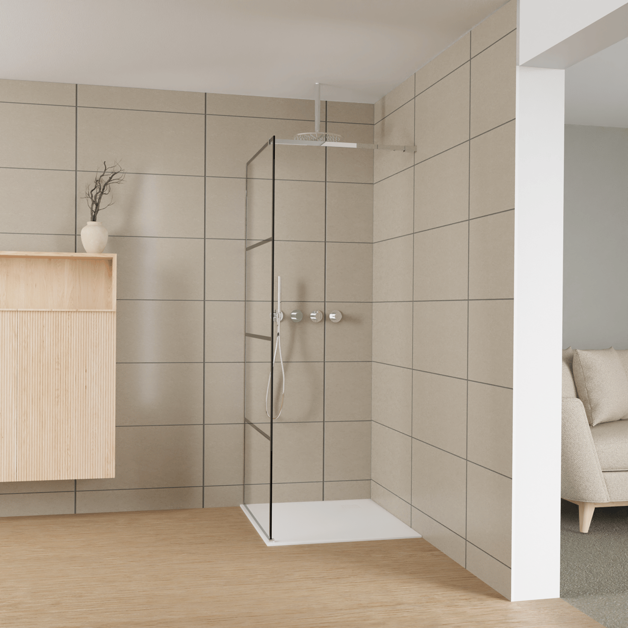 Balmani Modular Walk-In Dusche: 90 x 200 cm, Lined, inklusive Coating, Profil Chrom glänzend