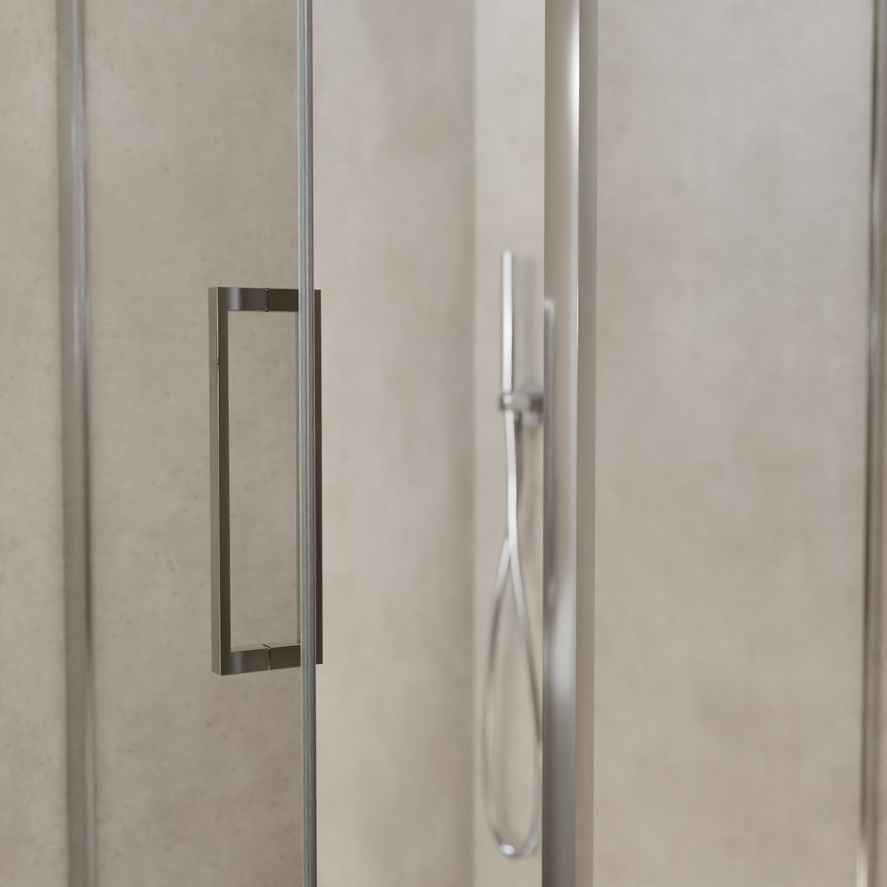 Balmani Senses Design douche en coin avec porte pivotante à gauche et paroi latérale fixe, 90 x 90 cm, Verre transparent, Profil chrome