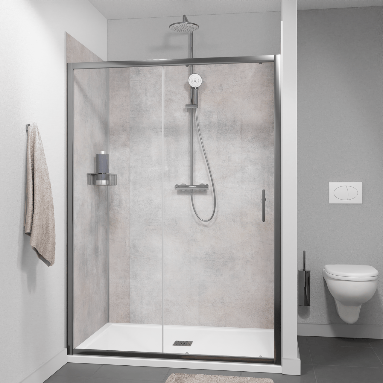 Linie Cadiz douche schuifdeur 140 cm x 190 cm Helder glas geborsteld chroom profiel