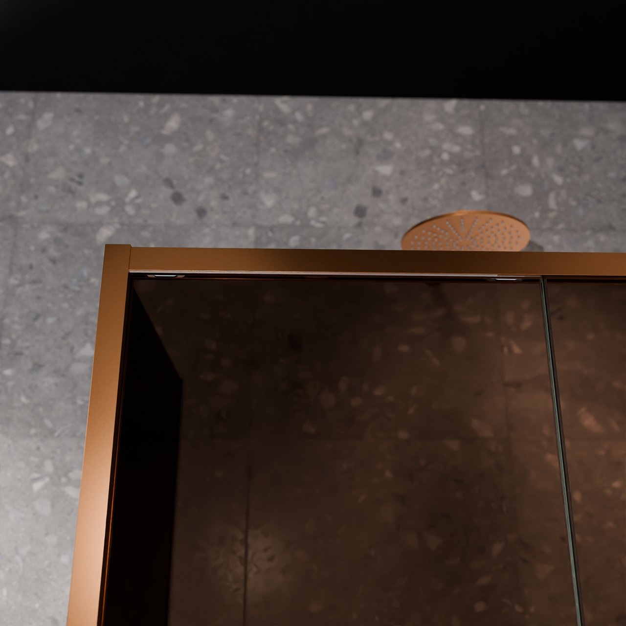 Balmani Senses Design Eckdusche: Schiebetür (Rechts) mit fixierte Seitenwand, 120 x 90 cm, Bronze, Profil Brushed Rosegold, inklusive Coating