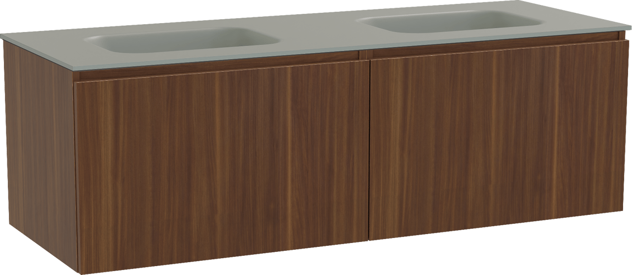 Balmani Sfera meuble salle de bains suspendu 150 x 55 cm noyer américain avec Tablo Arcato double vasque en solid surface gris pierre