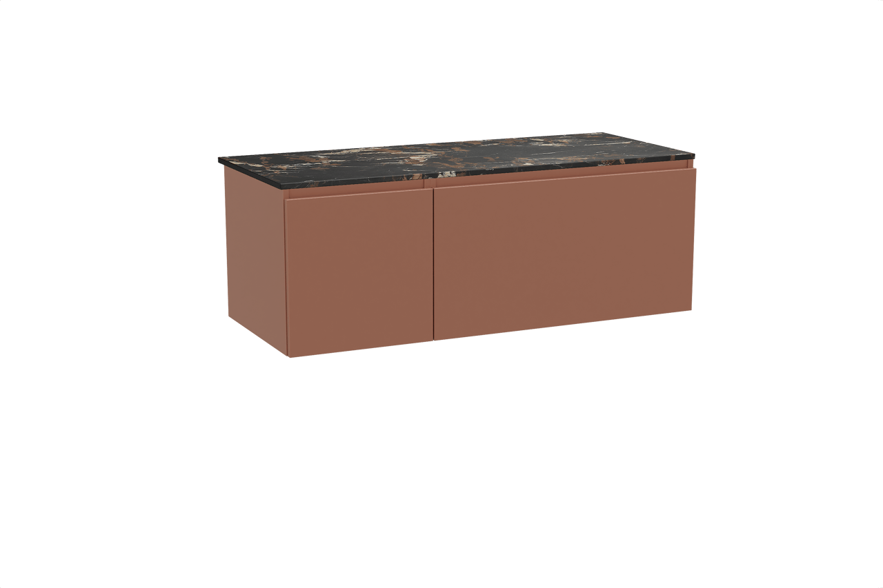 Balmani Sfera hängendes Möbelstück Set: 135 x 55 cm, Cotto, mit Stretto Einzel- oder Doppel Waschtischplatte, Marmor Portoro Gold