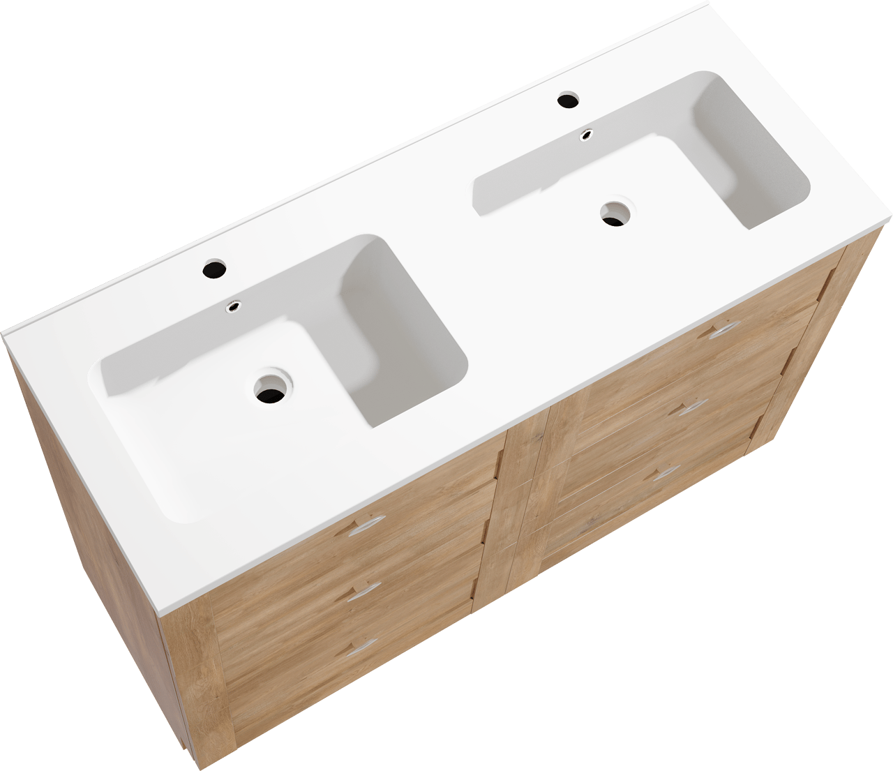 Linie Classo freistehendes Möbelstück Set: 120 x 46 cm, Naturbelassene Eiche, mit Vano Doppelwaschtisch, Marmorkomposit Weiß matt