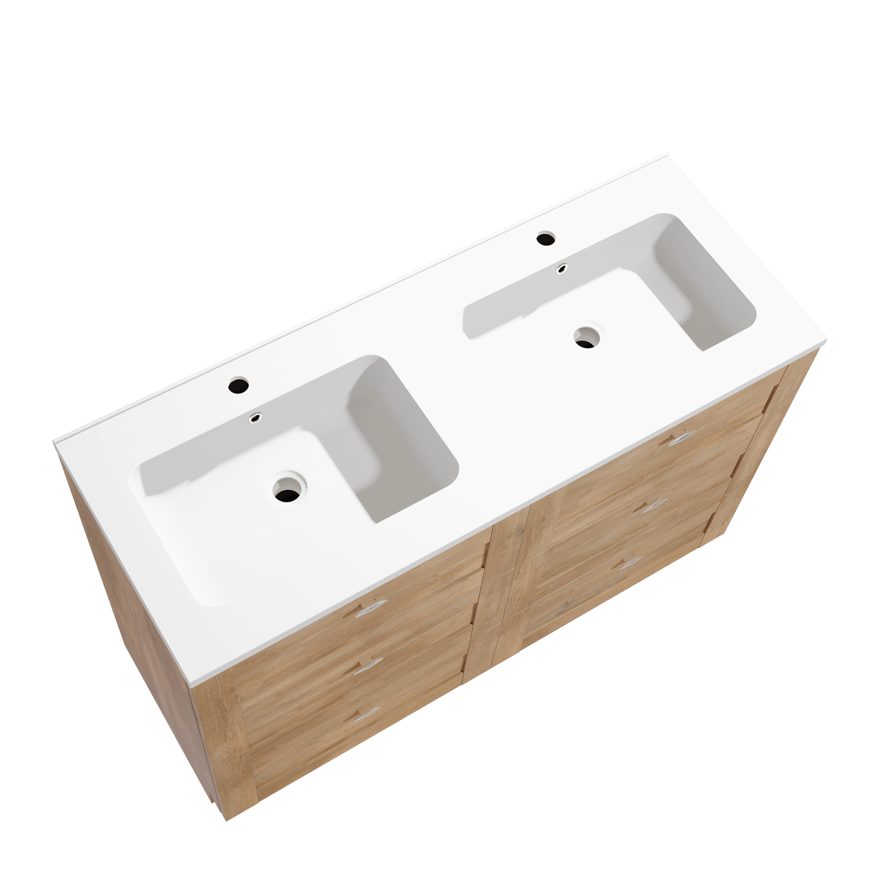 Linie Classo staand badkamermeubel 120 x 46 cm natuur eik met Vano dubbele wastafel in composietmarmer mat wit