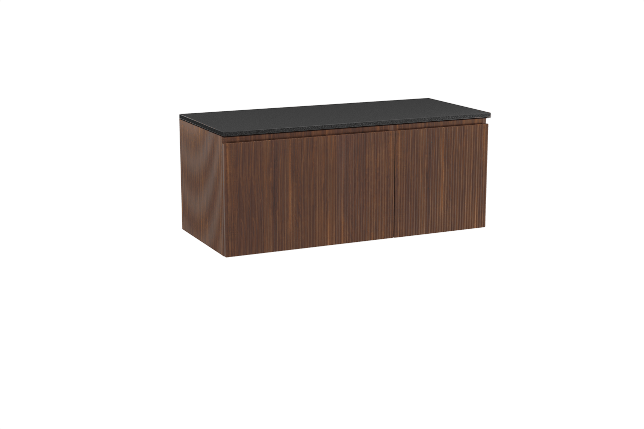 Storke Ribs hängendes Möbelstück Set: 120 x 52 cm, Nussbaum, mit Panton Einzel- oder Doppel Waschtischplatte, Pulverbeschichtetes MDF, Schwarz matt, Vertikale symmetrische gerade Rippe