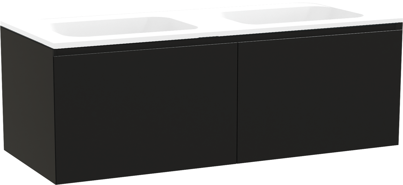 Balmani Idra meuble salle de bains suspendu 135 x 55 cm noir mat avec Tablo Strada double vasque en marbre composite blanc mat