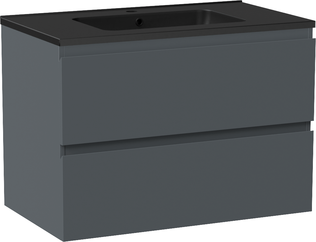 Linie Lado zwevend badmeubel 80 x 46 cm blauw antraciet met Vano enkele wastafel in composietmarmer mat zwart
