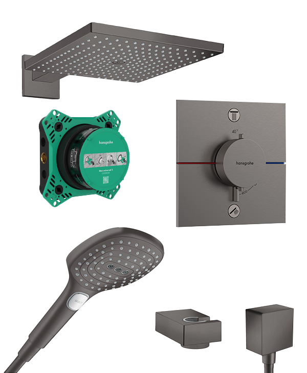 Hansgrohe Showerselect Comfort_E thermostatische kraan Inbouw regendoucheset met regendouchekop 30 x 30 cm brushed black chrome