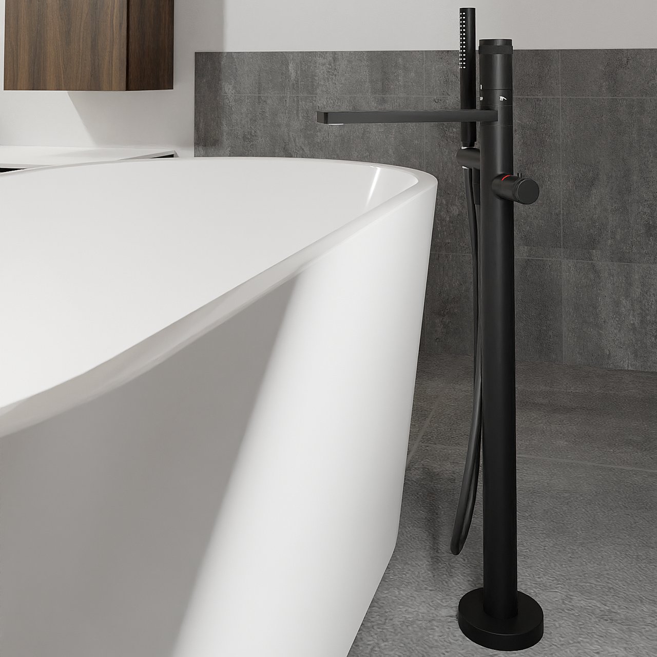 Blaufoss Sonic robinet baignoire thermostatique îlot avec douchette noir mat