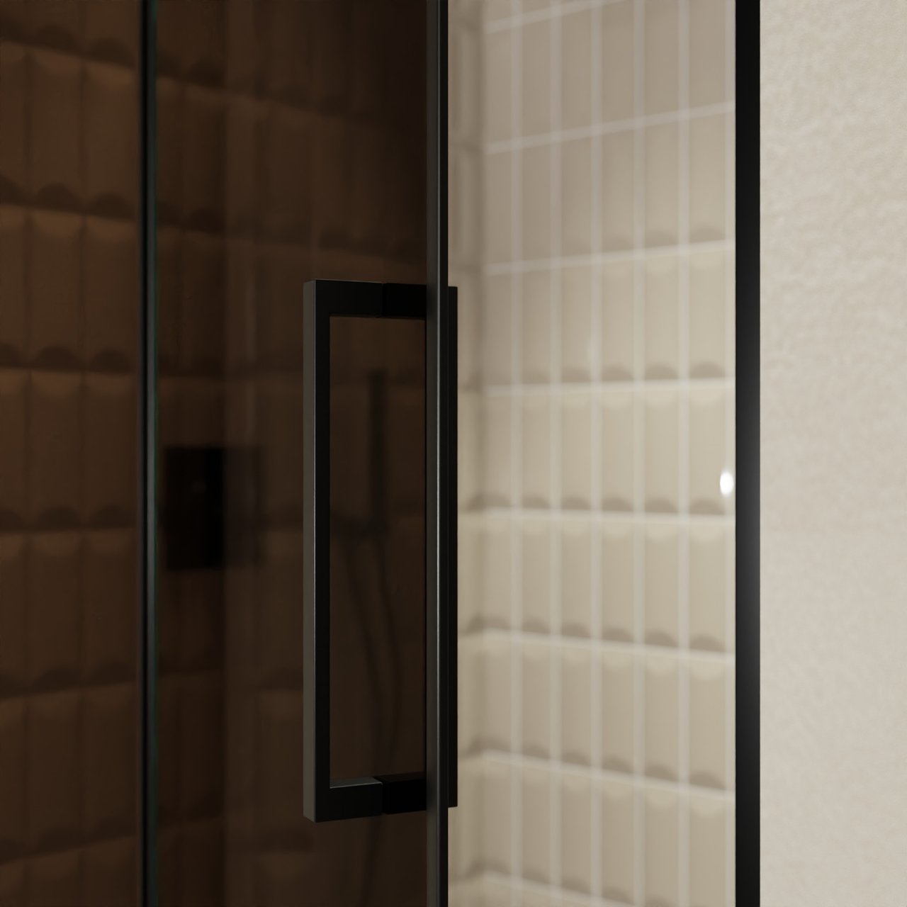 Balmani Senses Design douche draaideur links 120 cm x 210 cm Brons glas, Zwarte profielen