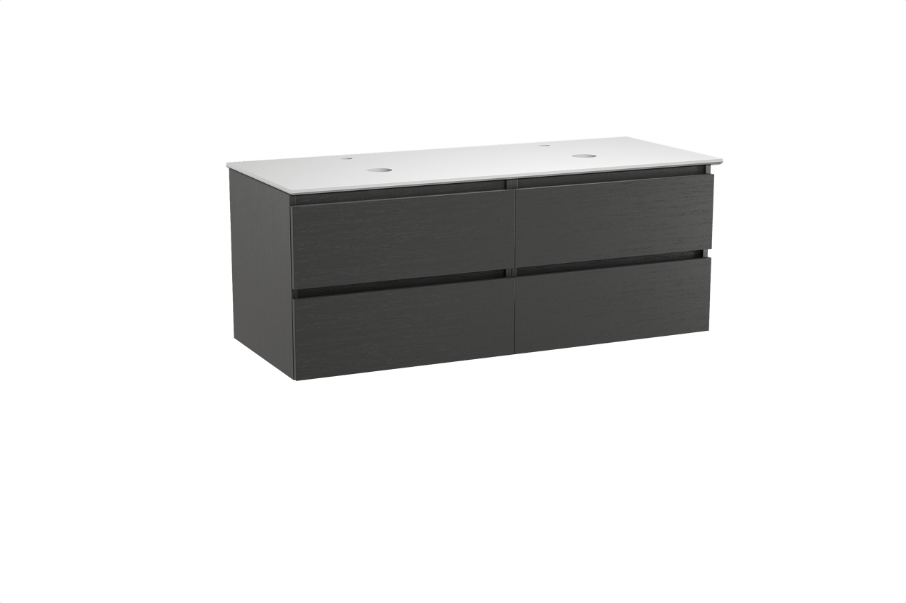 Balmani Lucida meuble salle de bains suspendu 135 x 55 cm chêne noir avec Facetta tablette double en solid surface blanc mat