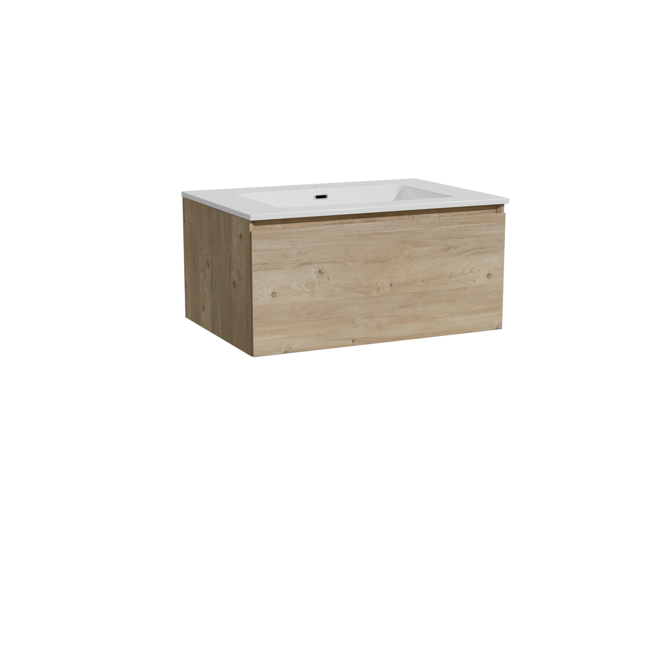 Storke Edge hängendes Möbelstück Set: 75 x 52 cm, Rohe Eiche, mit Diva Einzelwaschtisch, Marmorkomposit Weiß glänzend