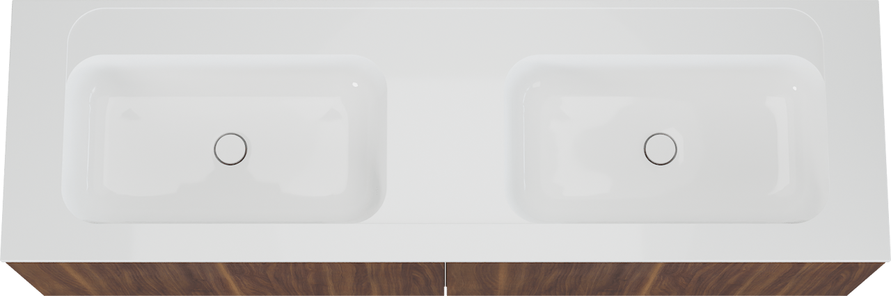 Balmani Sfera meuble salle de bains suspendu 180 x 55 cm noyer américain avec Tablo Strada double vasque en marbre composite blanc brillant