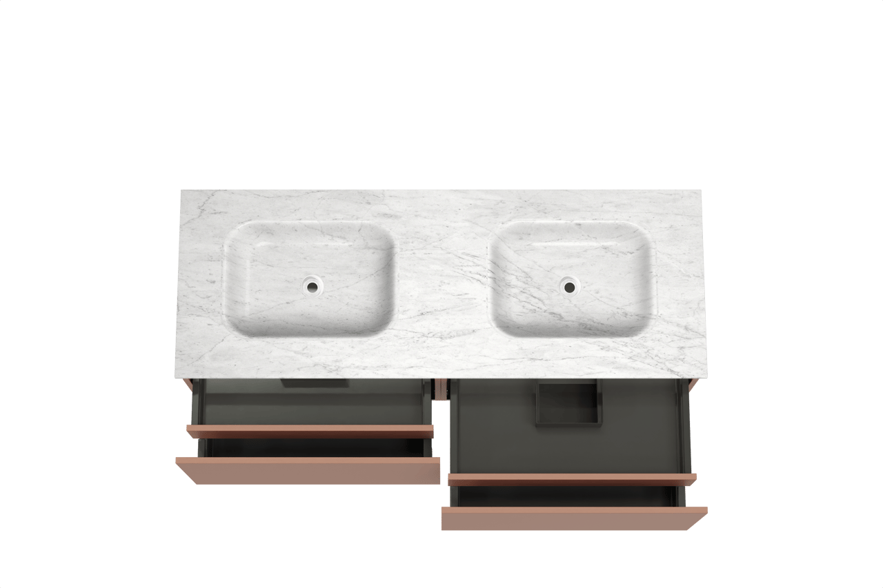 Balmani Sfera meuble salle de bains suspendu 150 x 55 cm cotto avec Tablo Arcato double vasque en marbre carrare