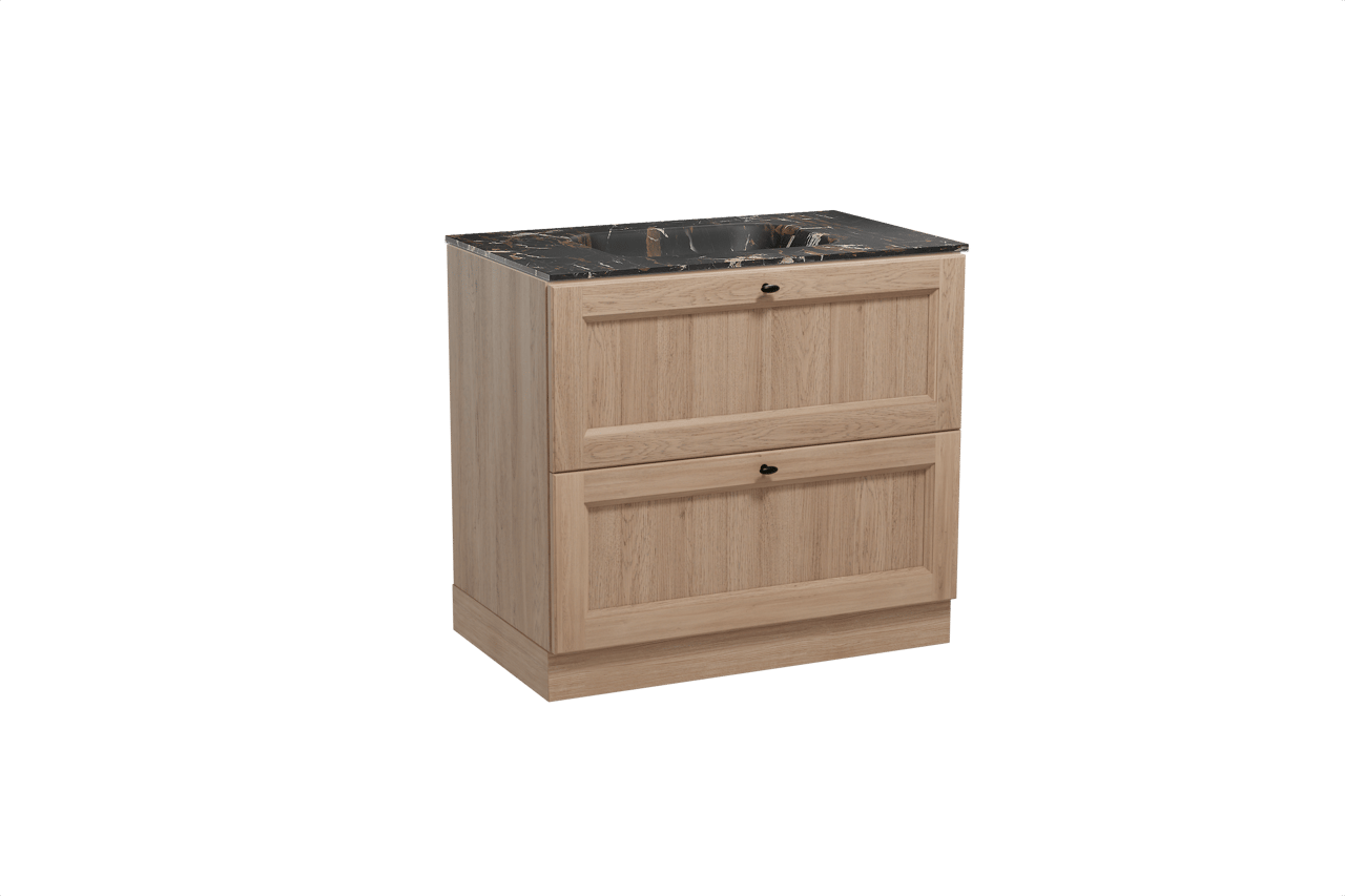 Balmani Lemon meuble salle de bains à poser 90 x 55 cm chêne vieilli avec Tablo Arcato plan simple en marbre portoro gold