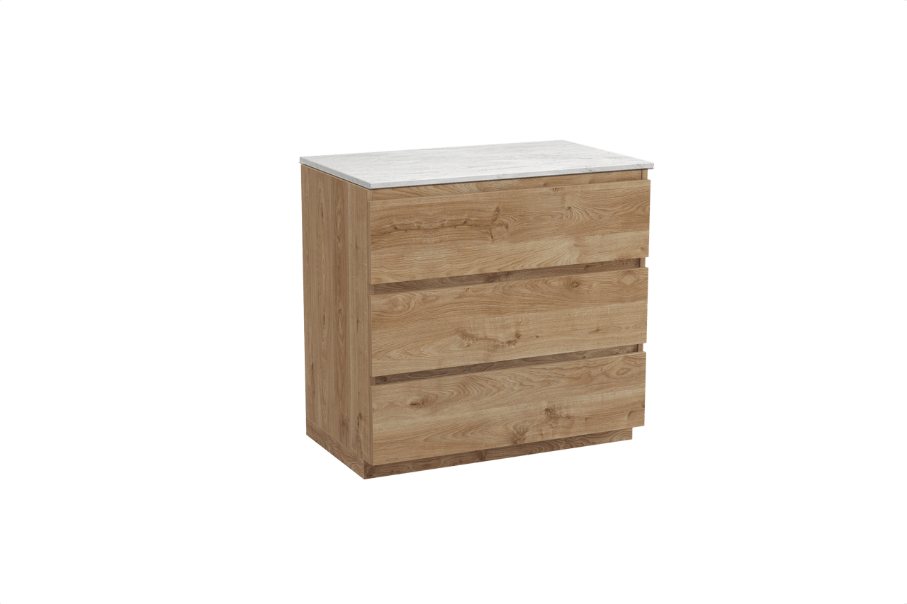 Balmani Lucida meuble salle de bains à poser 90 x 55 cm chêne brut avec Stretto tablette simple en marbre carrara