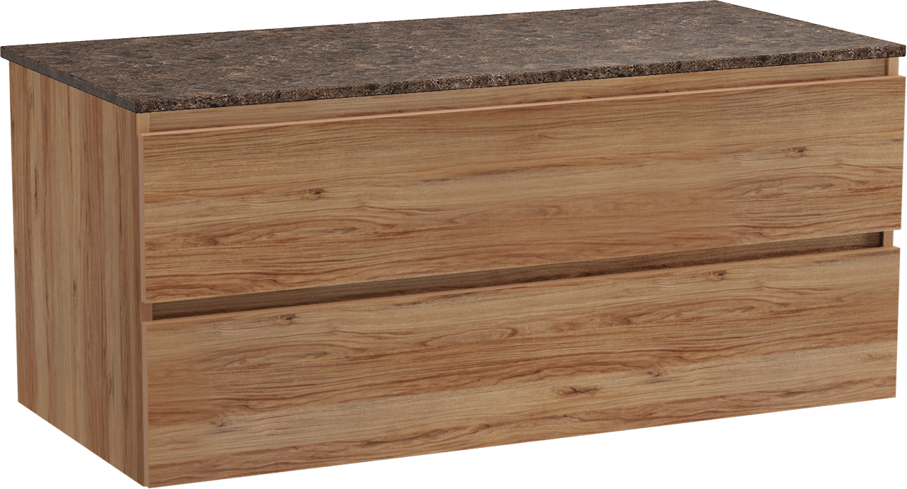 Balmani Lucida zwevend badmeubel 120 x 55 cm teakhout met Stretto enkel of dubbel wastafelblad in marmer dark emperador