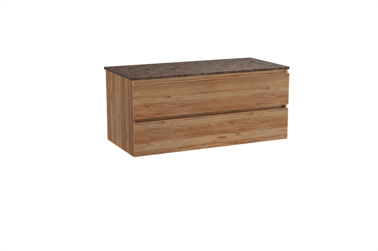 Balmani Lucida hängendes Möbelstück Set: 120 x 55 cm, Teak, mit Stretto Einzel- oder Doppel Waschtischplatte, Marmor Dark Emperador