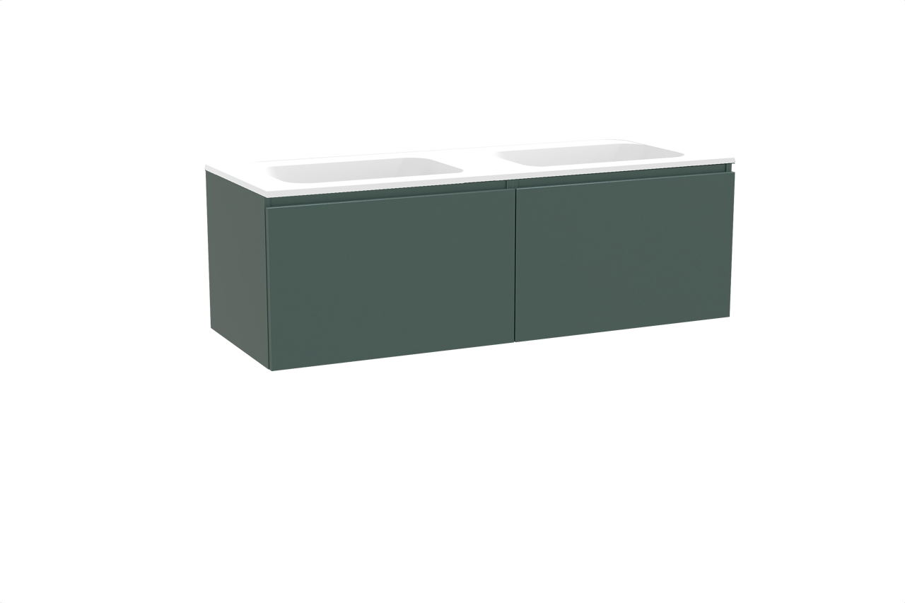 Balmani Sfera meuble salle de bains suspendu 150 x 55 cm forest avec Tablo Strada double vasque en marbre composite blanc mat