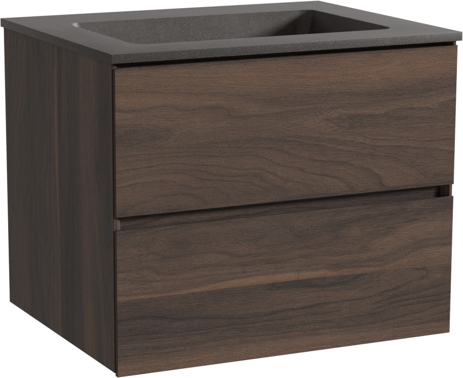 Storke Edge meuble salle de bains suspendu 65 x 52 cm noyer avec Scuro plan simple en quartz noir mat