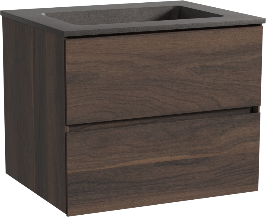 Storke Edge meuble salle de bains suspendu 65 x 52 cm noyer avec Scuro plan simple en quartz noir mat