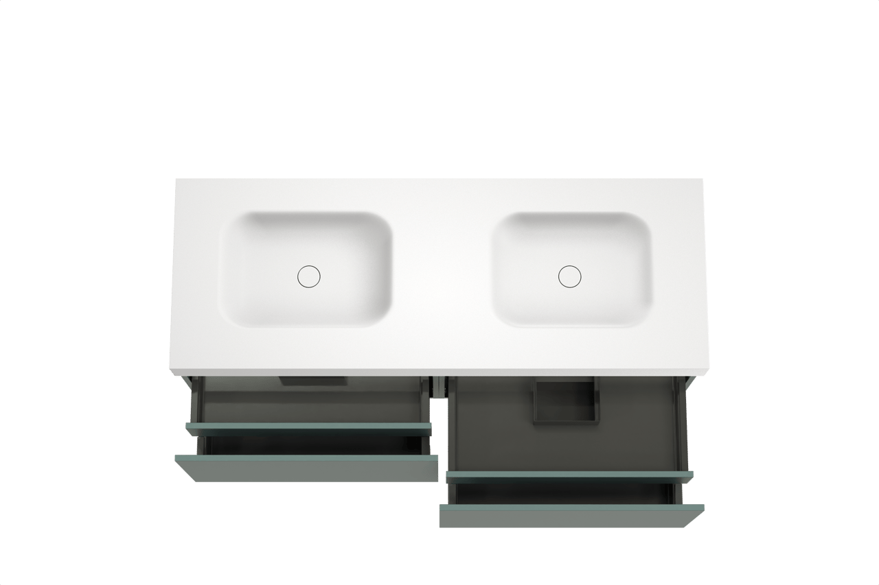 Balmani Sfera meuble salle de bains suspendu 150 x 55 cm forest avec Arcato double vasque en solid surface blanc mat