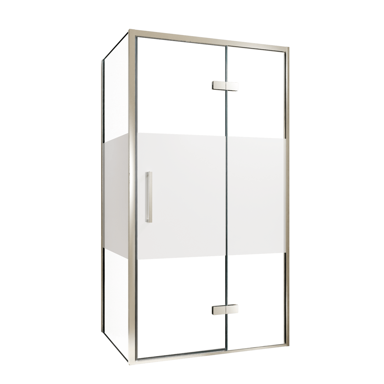 Balmani Senses Design douchehoek met rechtse draaideur en vaste zijwand, 100 x 100 cm, Helder glas met matte strook, Brushed CoolMetal profielen