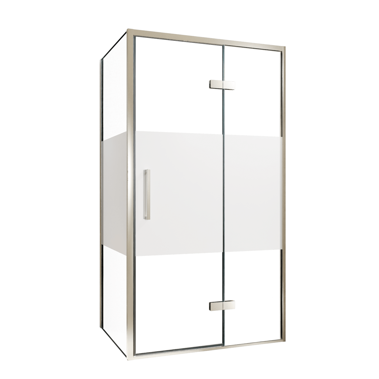 Balmani Senses Design Eckdusche: Drehtür (Rechts) mit fixierte Seitenwand, 100 x 80 cm, Klarglas mit mattiertem Streifen, Profil Brushed CoolMetal, inklusive Coating