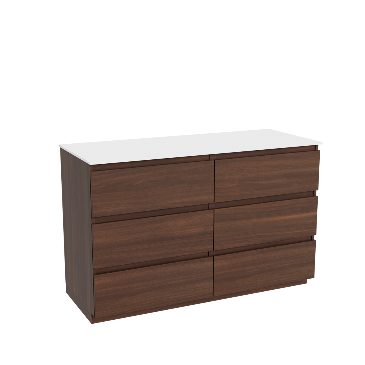 Balmani Lucida freistehendes Möbelstück Set: 135 x 55 cm, Amerikanischer Nussbaum, mit Stretto Einzel- oder Doppel Waschtischplatte, Solid Surface Weiß matt