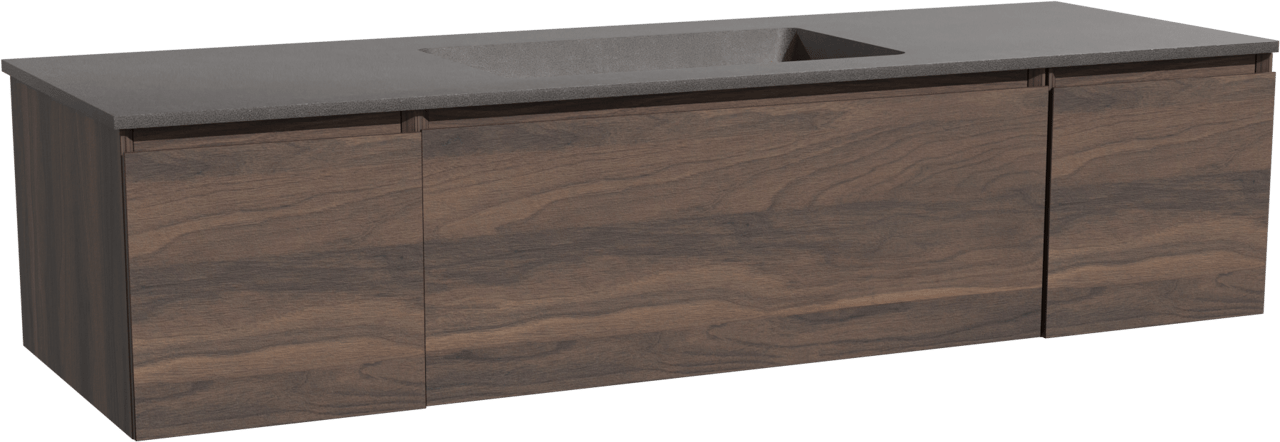 Storke Edge zwevend badmeubel 155 x 52 cm notenhout met Scuro enkele wastafel in kwarts mat zwart