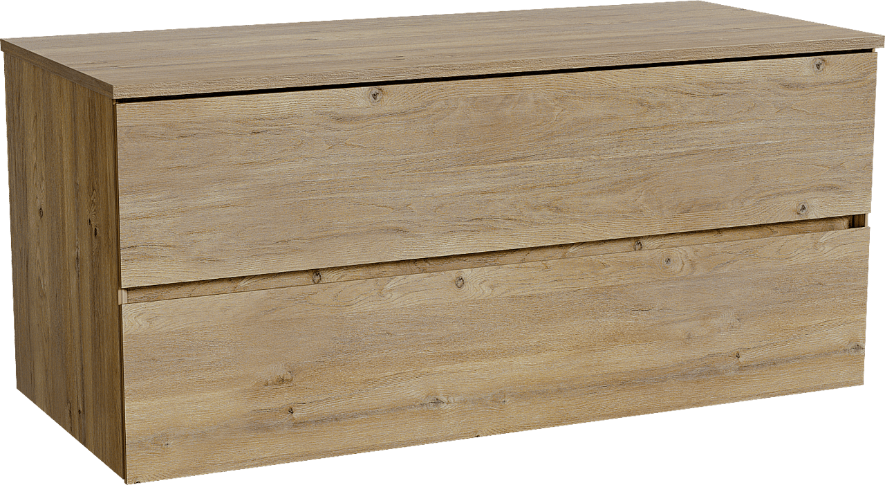 Storke Edge zwevend badkamermeubel 120 x 52 cm ruwe eik met Panton enkel of dubbel tablet in melamine ruwe eik