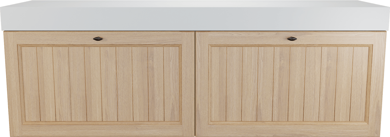 Balmani Lemon zwevend badkamermeubel 180 x 55 cm, fineer natuur eik met Dominus enkel of dubbel tablet in mat wit