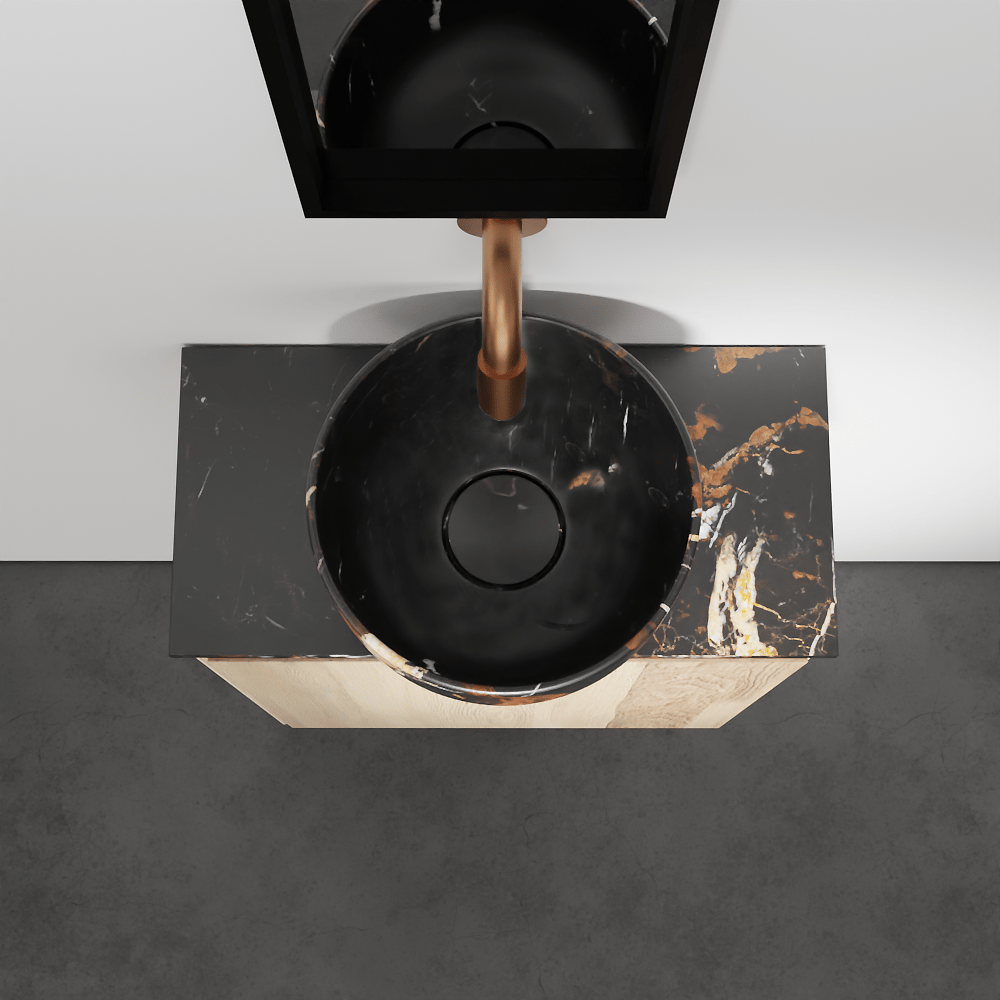 Balmani Mitra zwevend toiletmeubel 42 x 21 cm natuur eik met Facetta tablet en Bowl waskom in Portoro Gold marmer