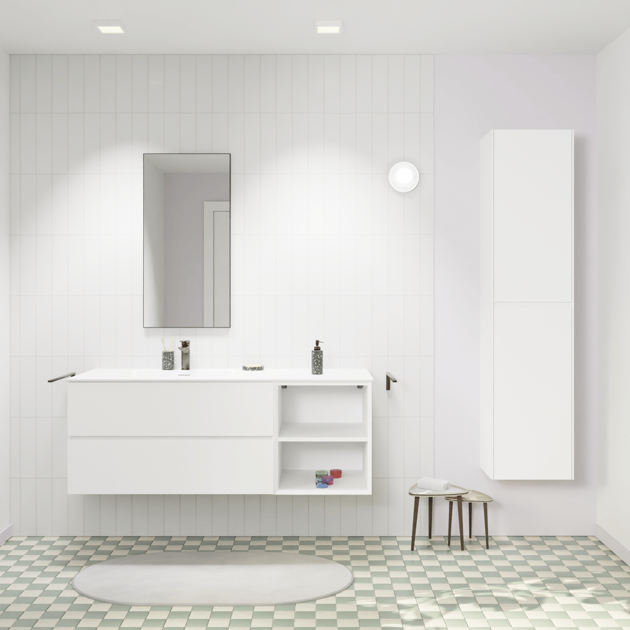 Storke Edge meuble salle de bains suspendu 140 x 52 cm blanc mat avec Mata plan vasque asymétrique à gauche en solid surface blanc mat